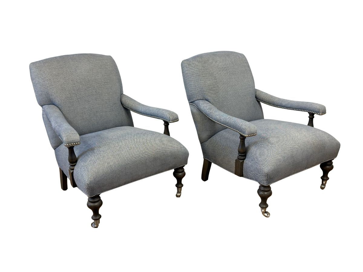 Upholstered Library Armchairs, Pair