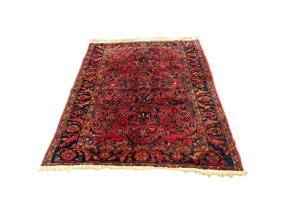 5 x 6 Vintage Red Hand Knotted Sarouk Rug