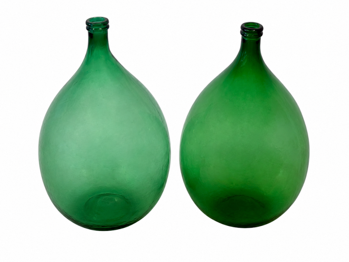 Antique Italian Green Glass Demijohns, Pair