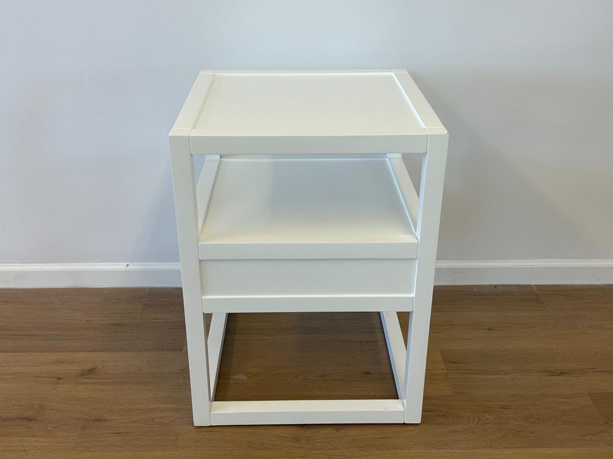 White Lacquer Shelf Side Table with Drawer