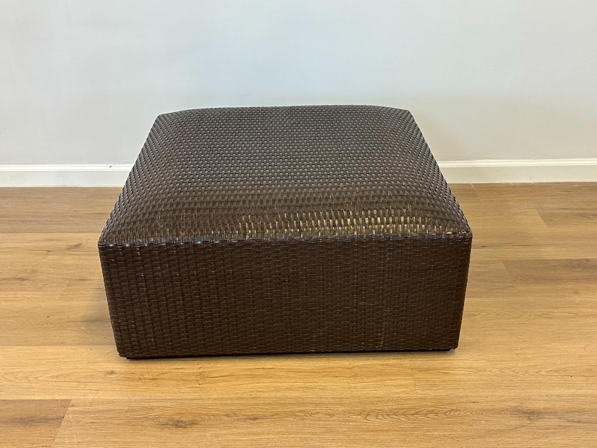 Dark Brown Leather Woven Ottoman