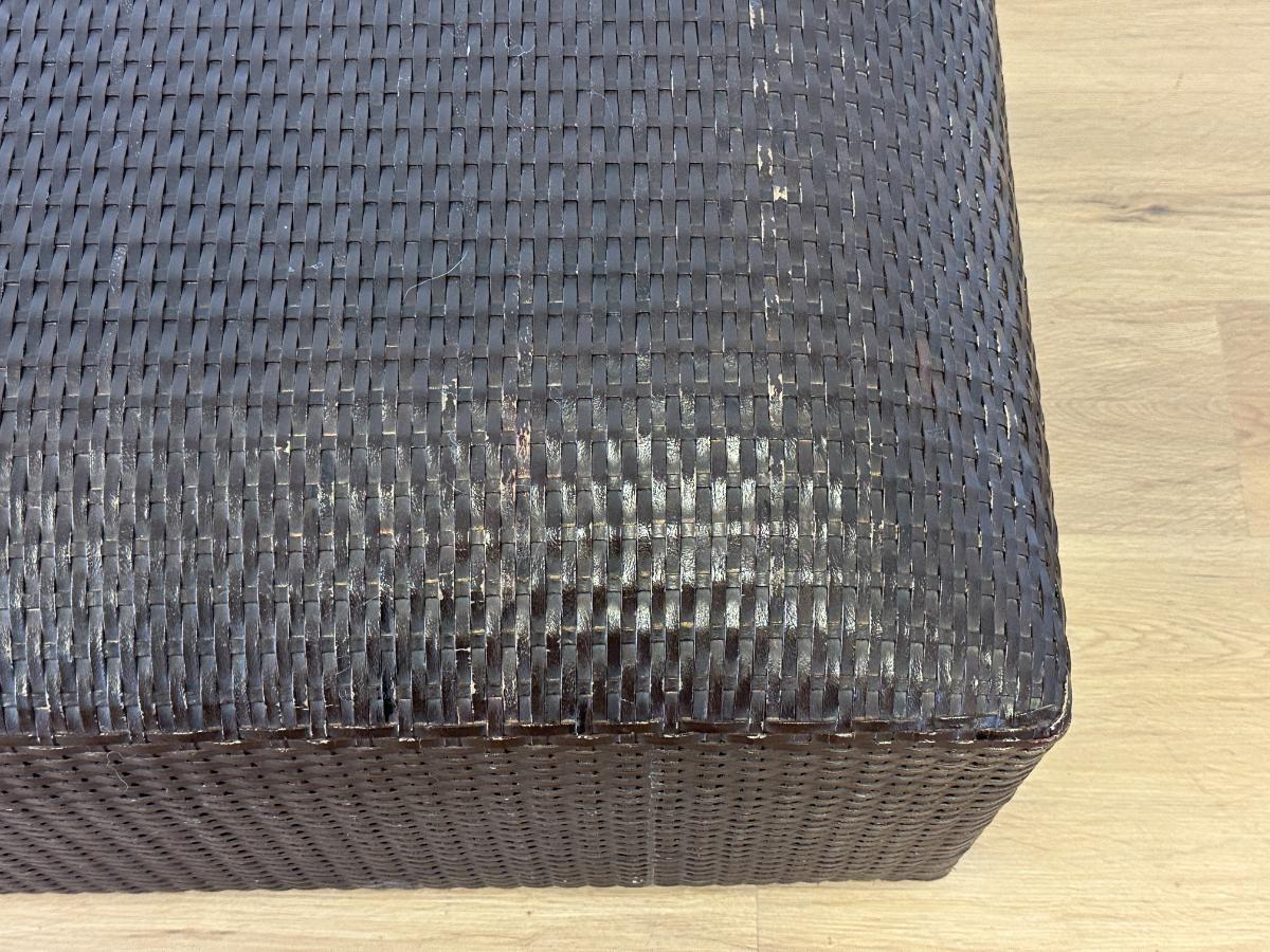 Dark Brown Leather Woven Ottoman