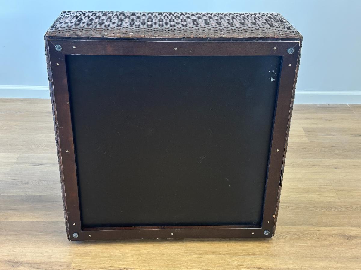 Dark Brown Leather Woven Ottoman