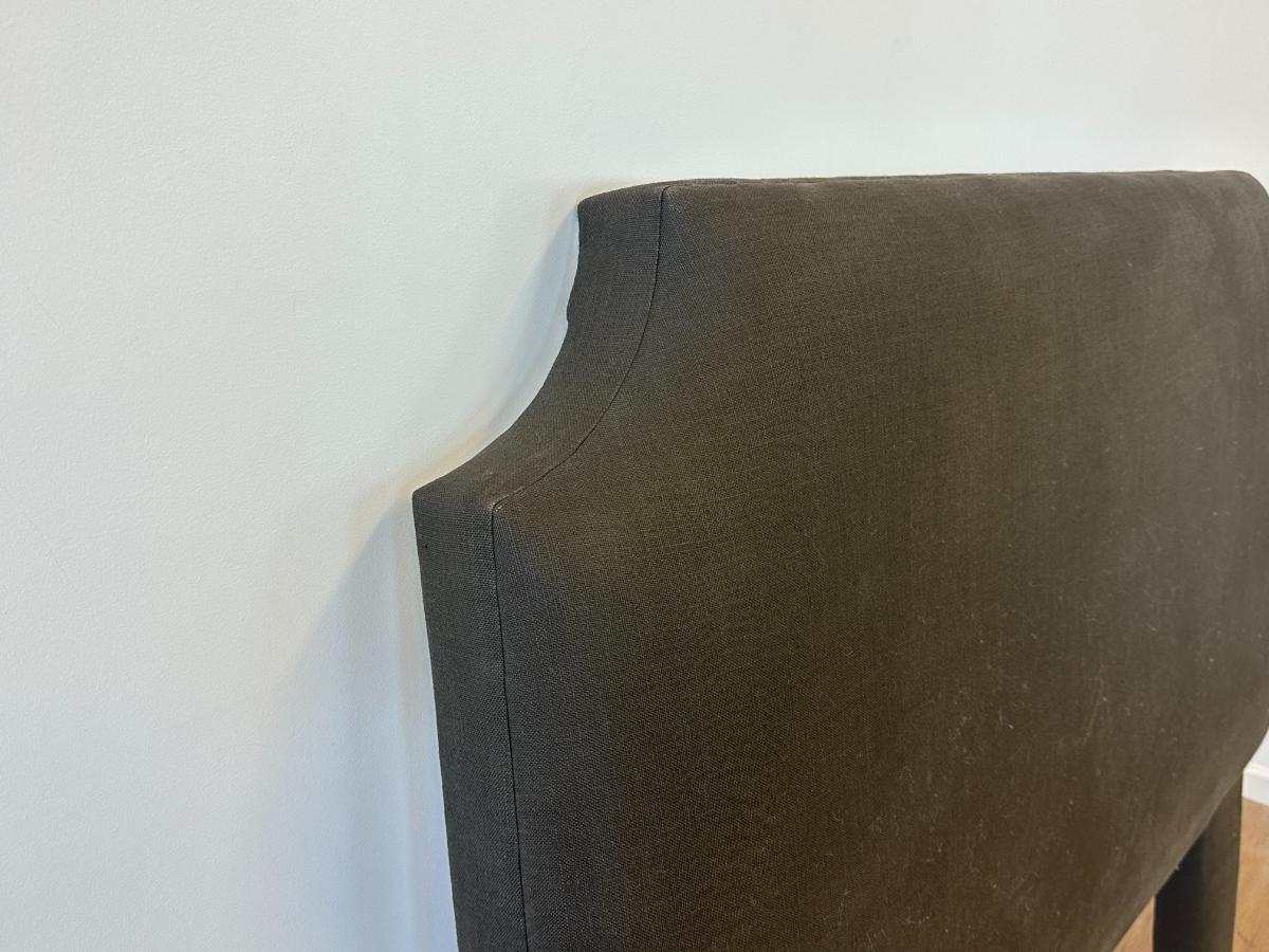 Dark Brown Upholstered Queen Headboard & Coordinating Bedskirt