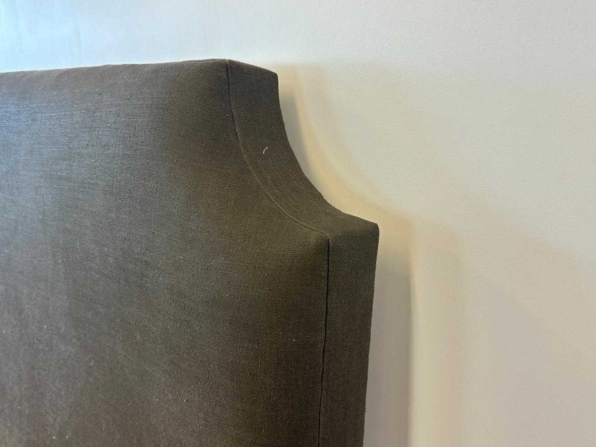 Dark Brown Upholstered Queen Headboard & Coordinating Bedskirt