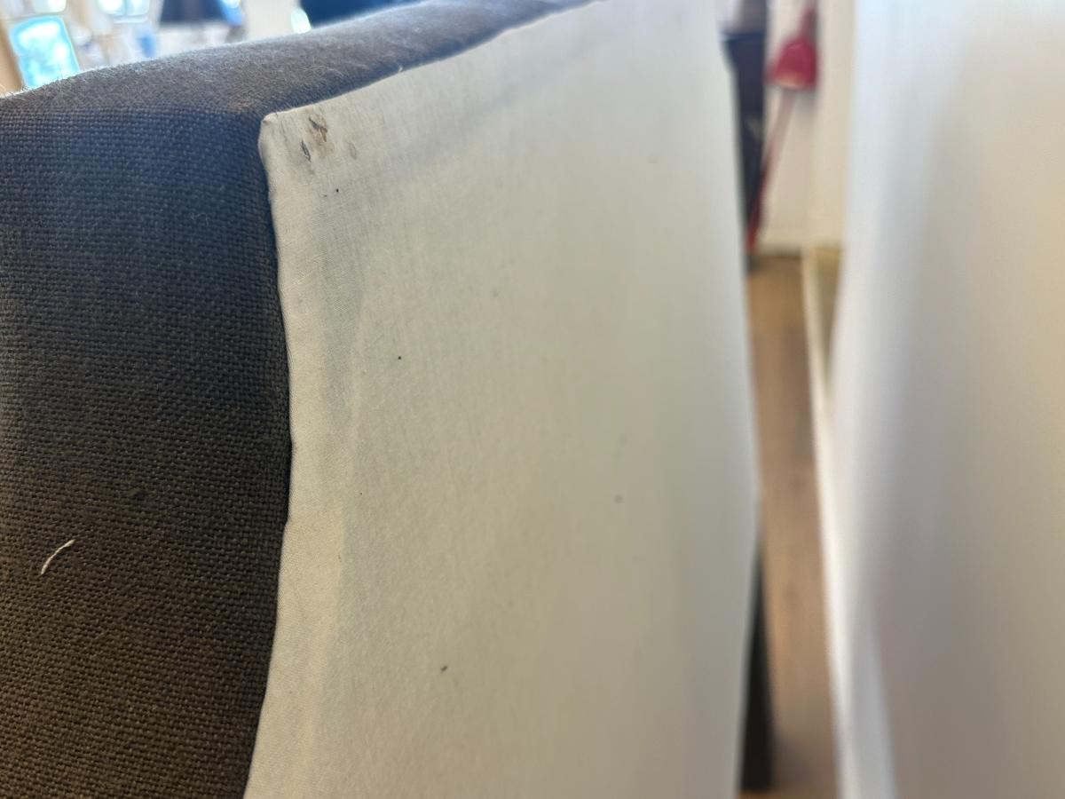 Dark Brown Upholstered Queen Headboard & Coordinating Bedskirt