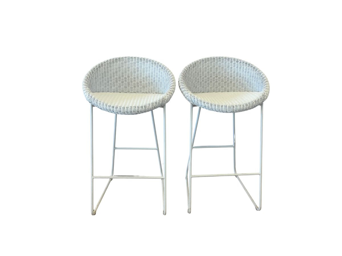 Vincent Sheppard Woven White Barstools, Pair