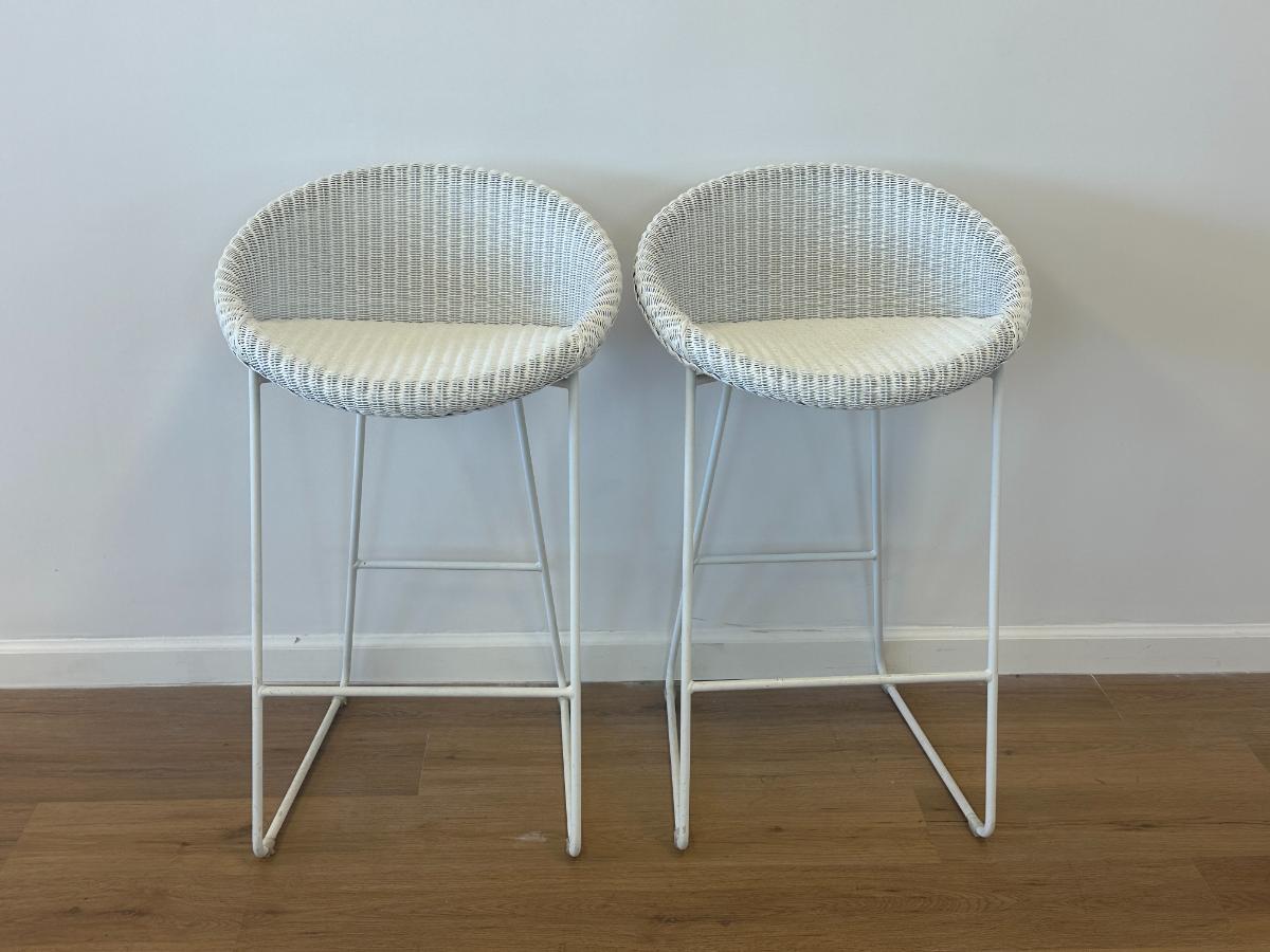 Vincent Sheppard Woven White Barstools, Pair