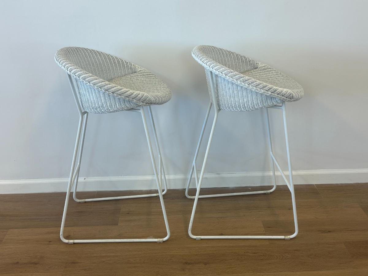 Vincent Sheppard Woven White Barstools, Pair