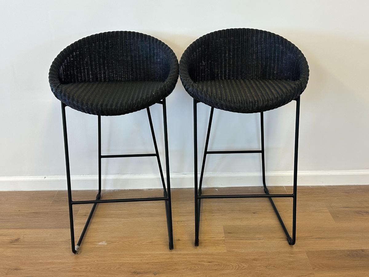 Vincent Sheppard Woven Black Barstools, Pair