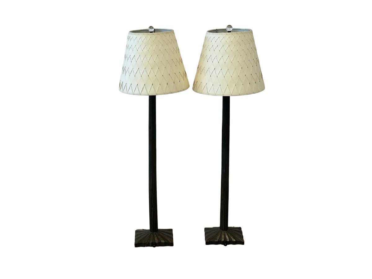 Visual Comfort Strie Buffet Lamps with Illume NYC Custom Shades, Pair