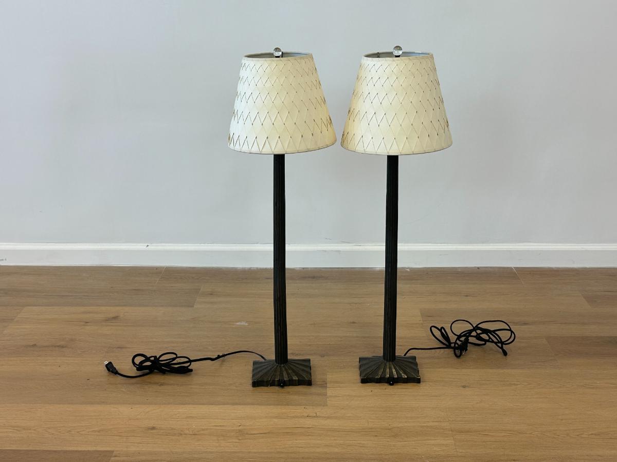 Visual Comfort Strie Buffet Lamps with Illume NYC Custom Shades, Pair
