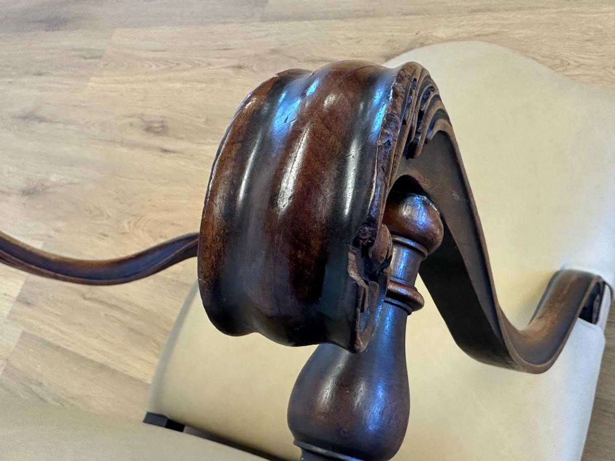 Antique Leather Upholstered Throne Arm Chair