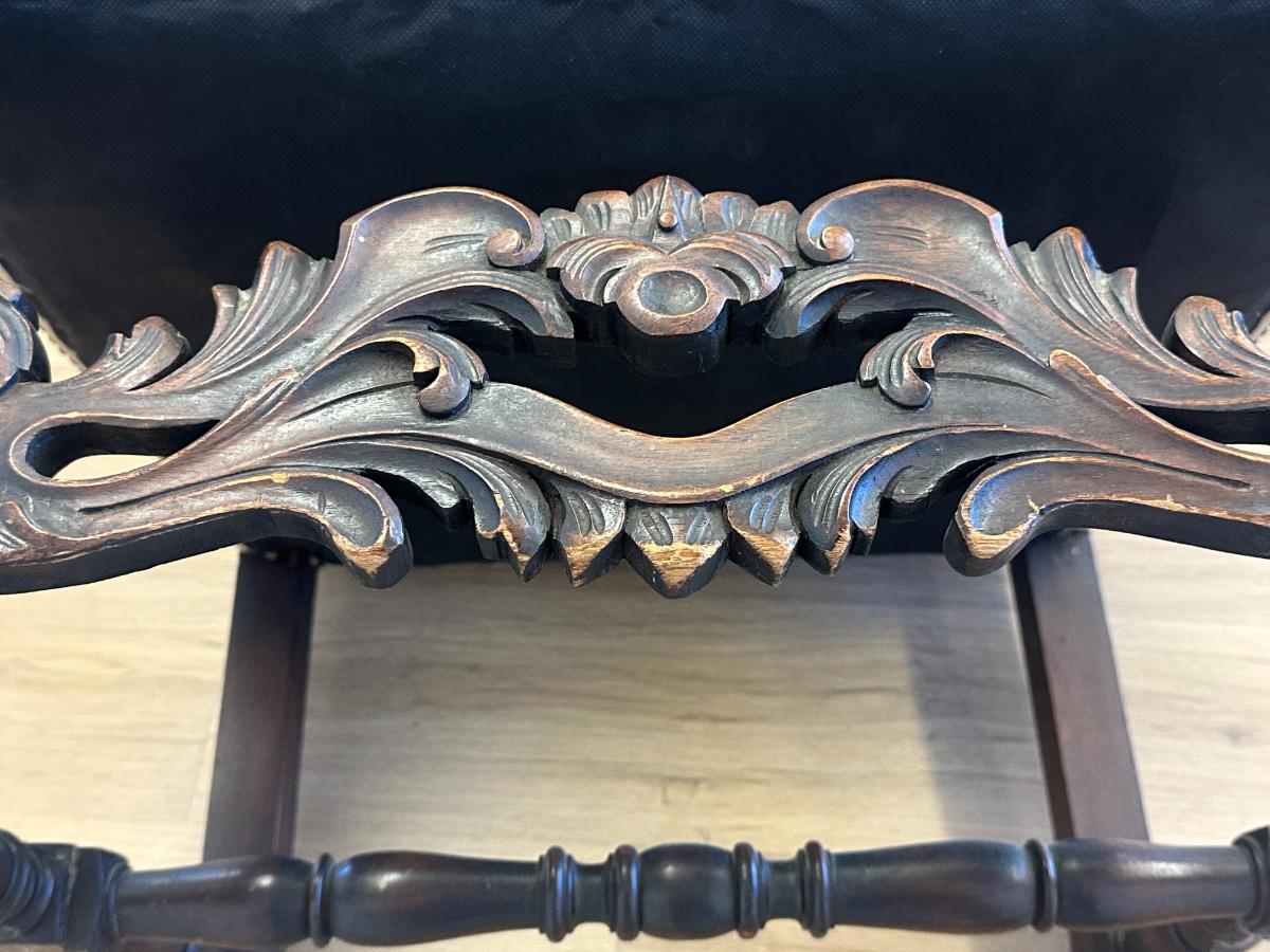 Antique Leather Upholstered Throne Arm Chair