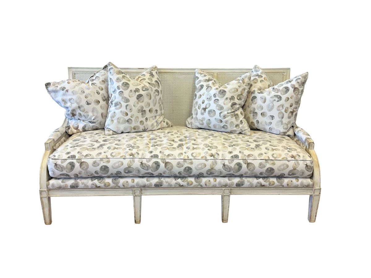 Custom Upholstered Cane Back Sofa, 1 of 2