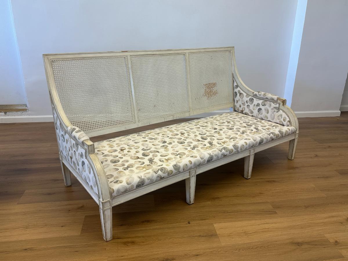 Custom Upholstered Cane Back Sofa, 1 of 2