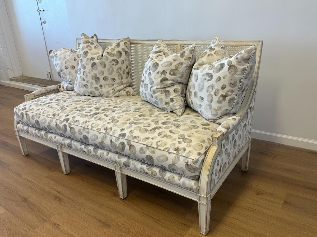 Custom Upholstered Cane Back Sofa, 1 of 2