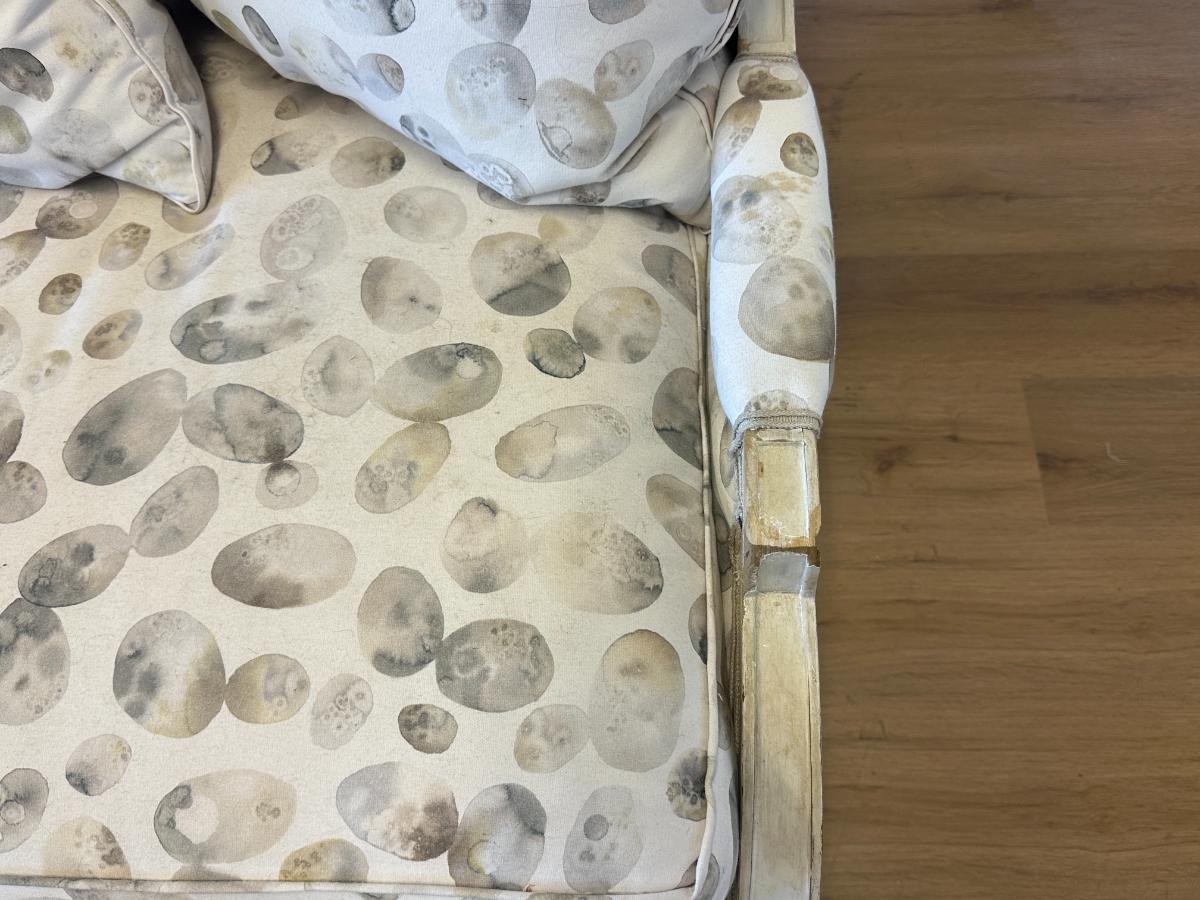 Custom Upholstered Cane Back Sofa, 1 of 2