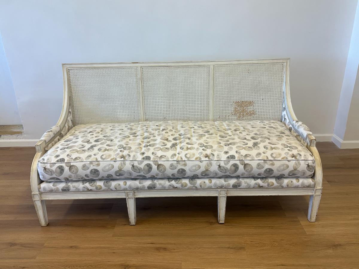 Custom Upholstered Cane Back Sofa, 1 of 2