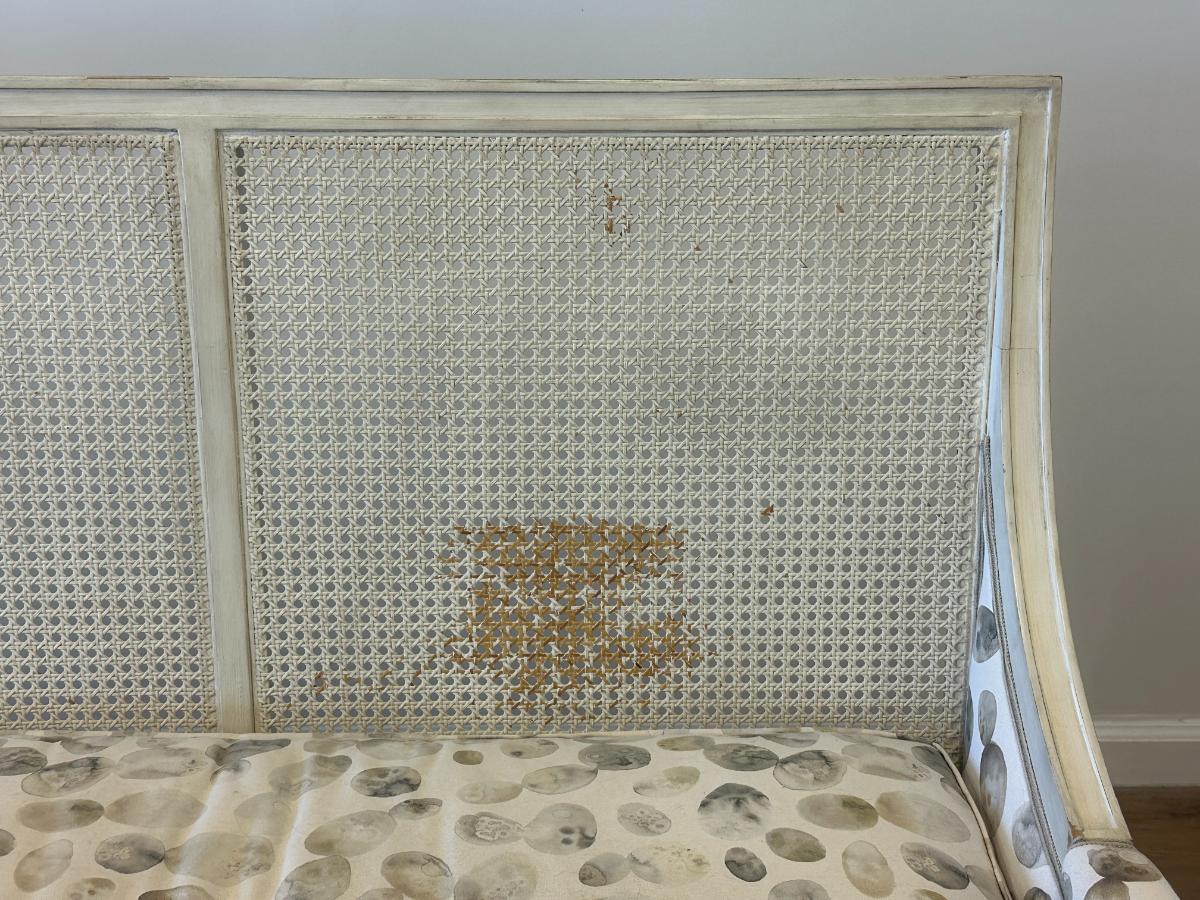 Custom Upholstered Cane Back Sofa, 1 of 2