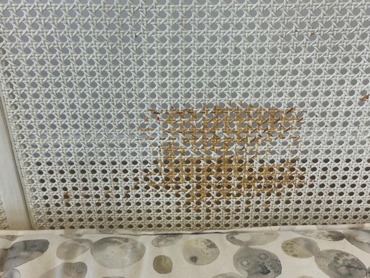 Custom Upholstered Cane Back Sofa, 1 of 2