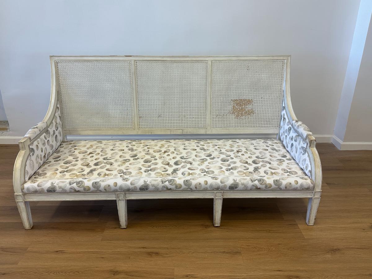 Custom Upholstered Cane Back Sofa, 1 of 2