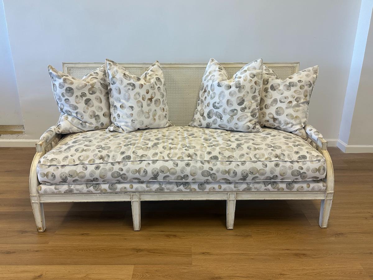 Custom Upholstered Cane Back Sofa, 2 of 2
