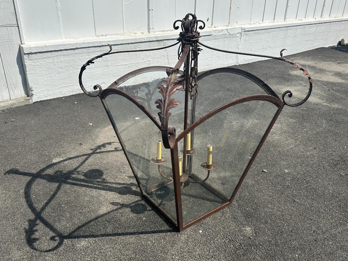 Large Iron & Glass Lantern with Acanthus Leaves