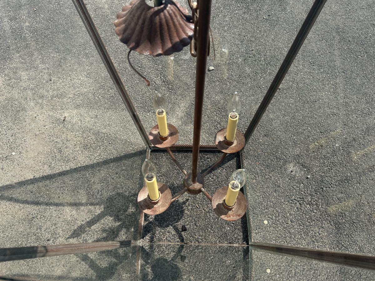 Large Iron & Glass Lantern with Acanthus Leaves