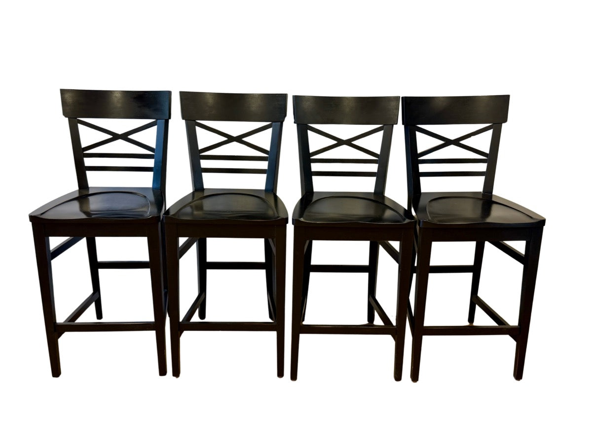 Ethan Allen Black Crossback Wood Counter Stools, Set of 4