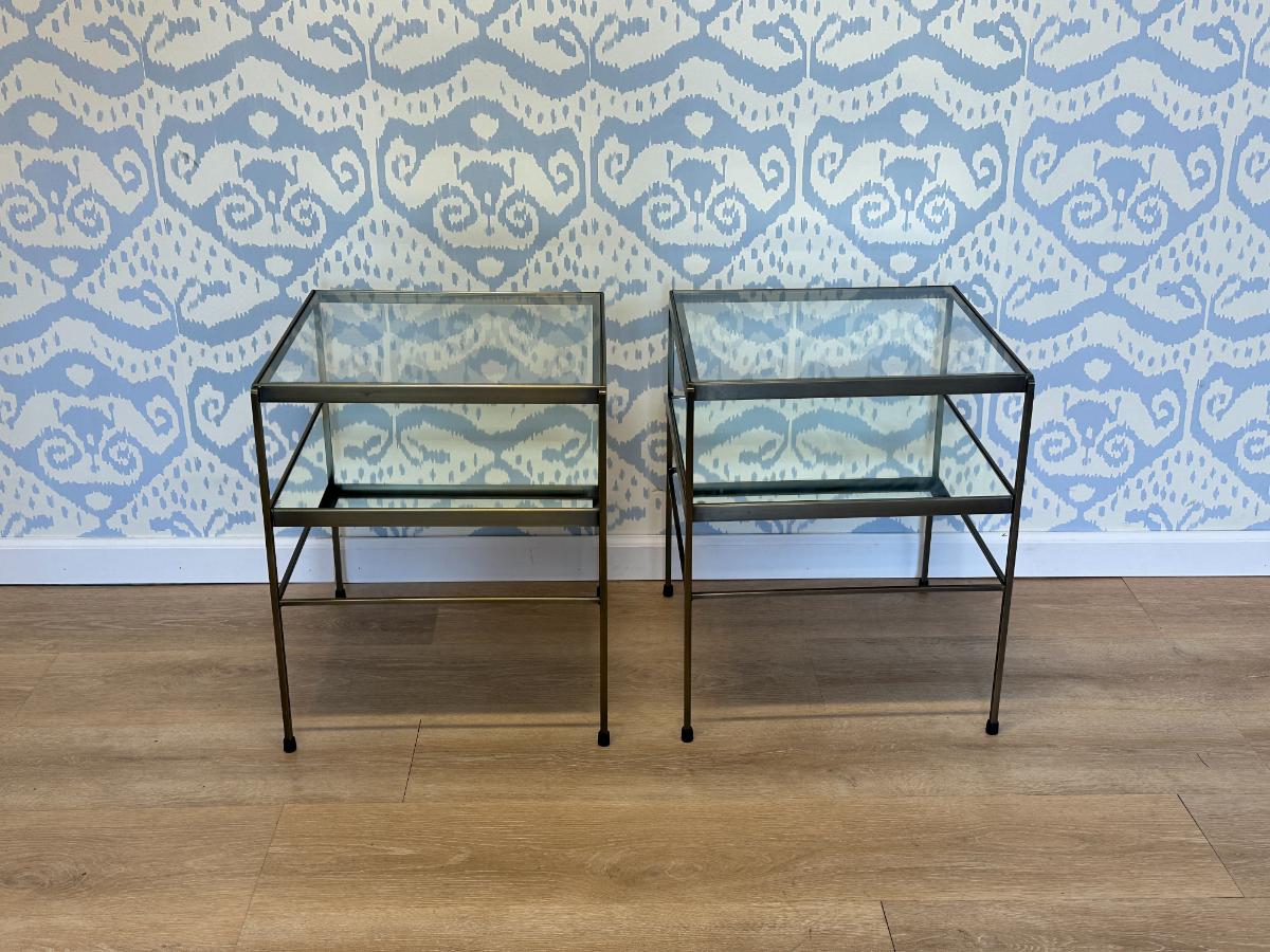 Pottery Barn Leona Brass & Glass End Tables, Pair