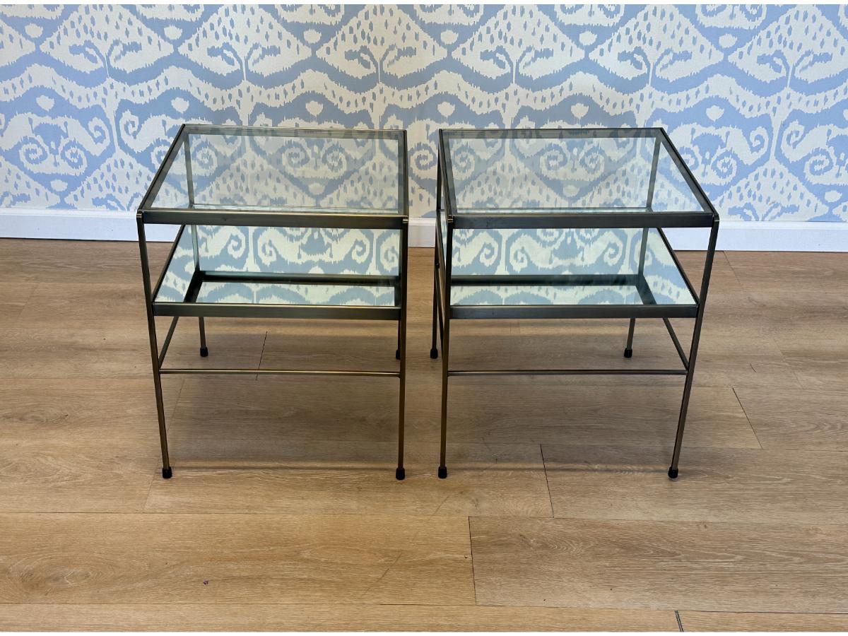 Pottery Barn Leona Brass & Glass End Tables, Pair
