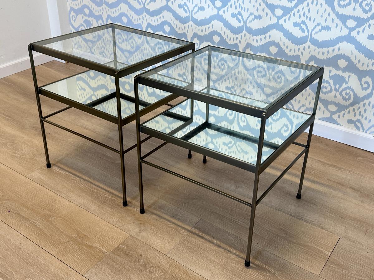 Pottery Barn Leona Brass & Glass End Tables, Pair