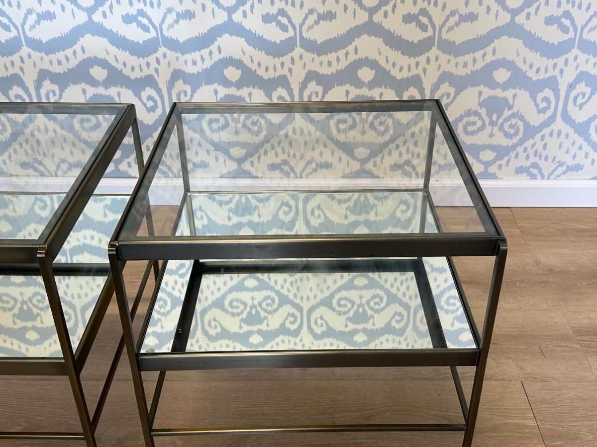 Pottery Barn Leona Brass & Glass End Tables, Pair