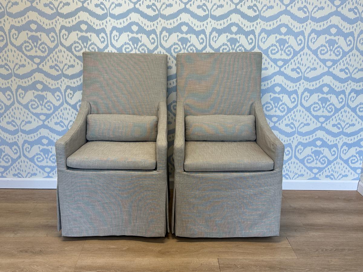 Restoration Hardware Slipcover Armchairs on Casters, Pair