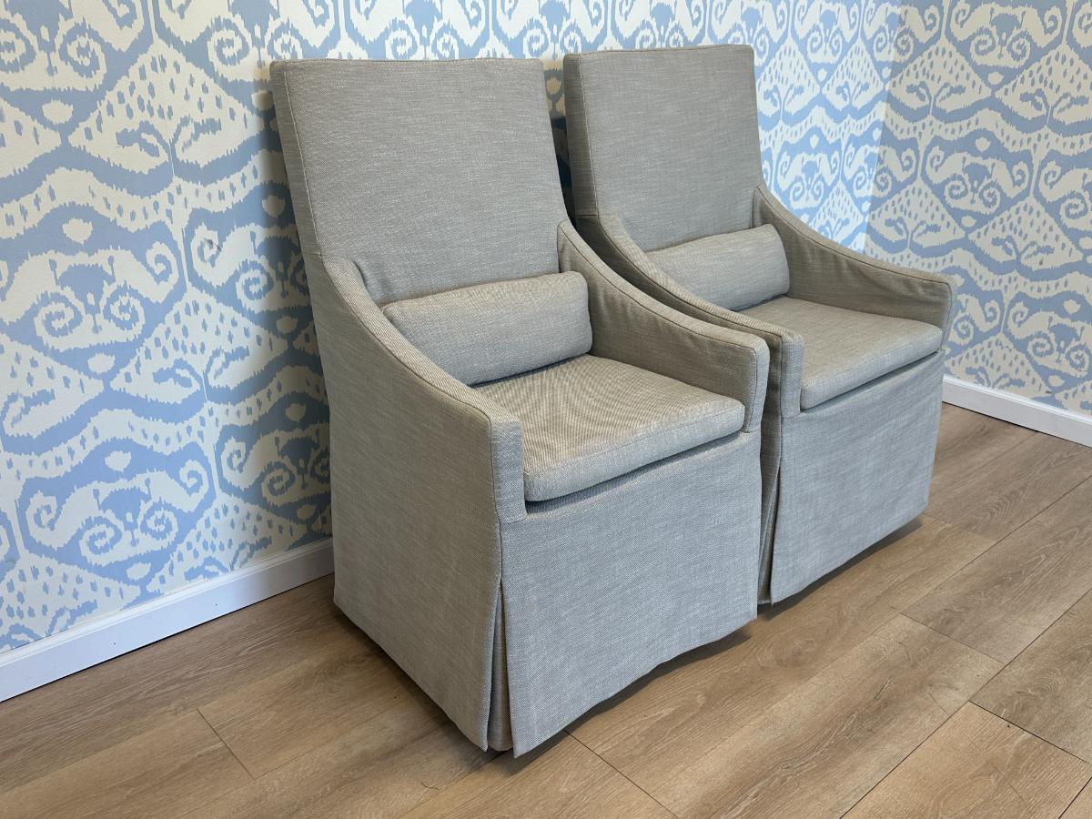 Restoration Hardware Slipcover Armchairs on Casters, Pair
