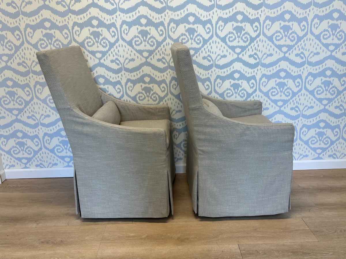 Restoration Hardware Slipcover Armchairs on Casters, Pair