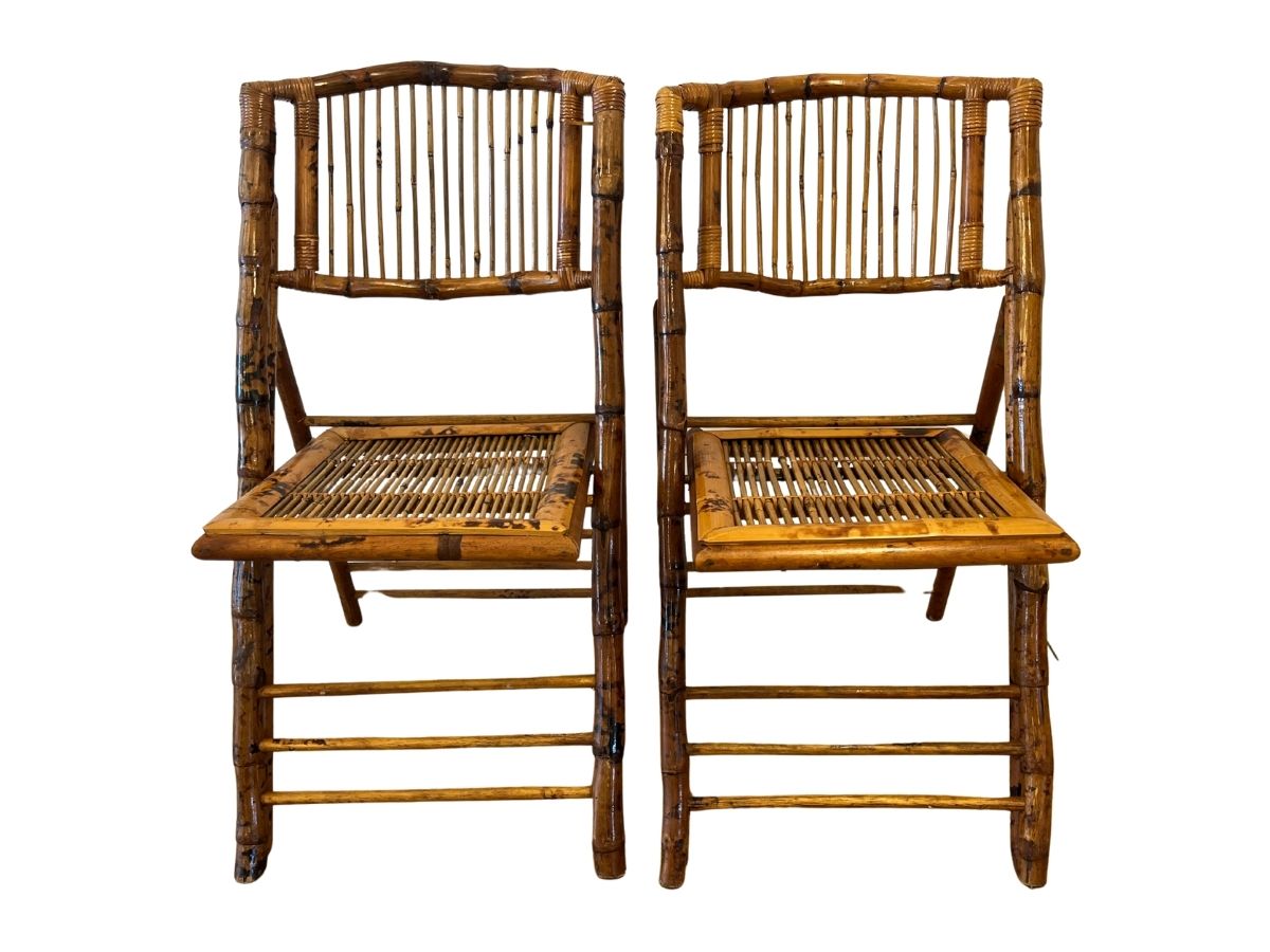 Vintage Bamboo Folding Chairs, Pair