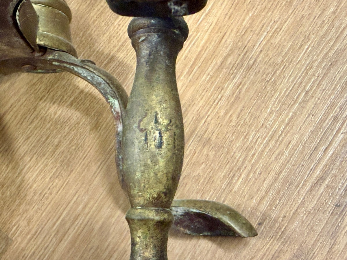 Antique 19th C Federal Brass Cannonball Bed Chamber Andirons