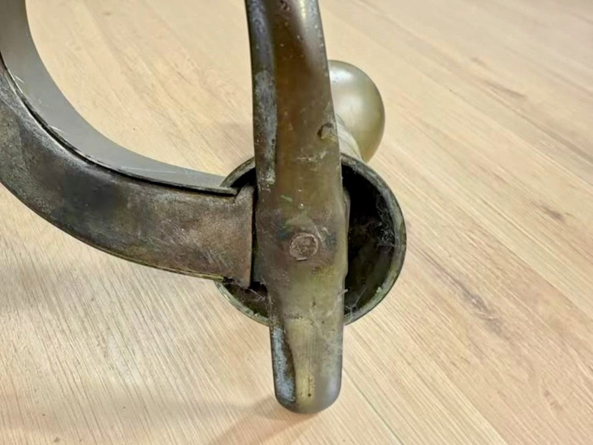 Antique 19th C Federal Brass Cannonball Bed Chamber Andirons