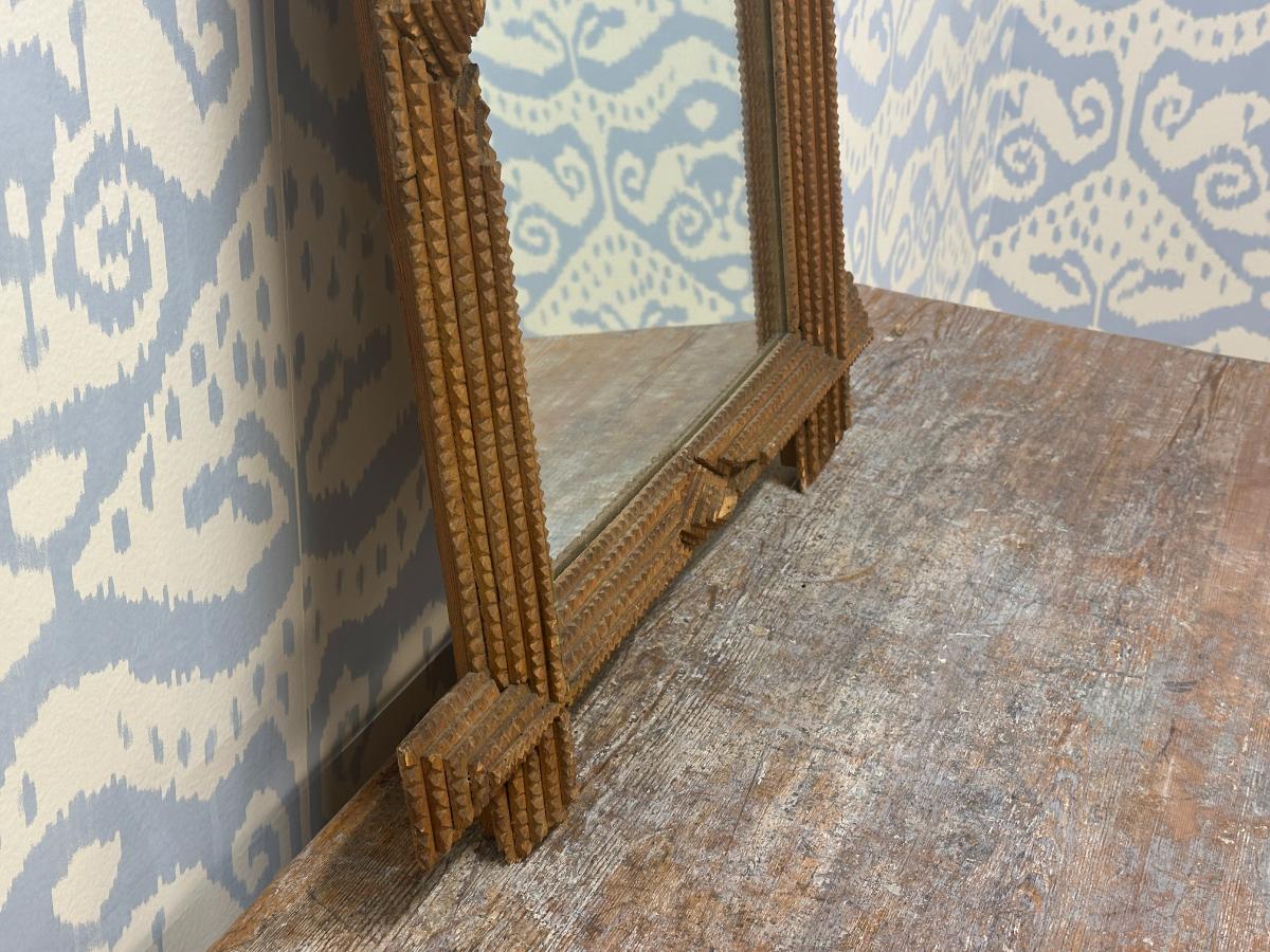 Light Brown Tramp Art Mirror