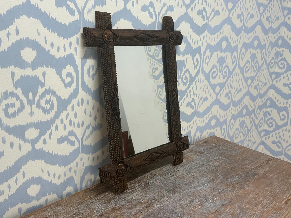 Brown Tramp Art Mirror