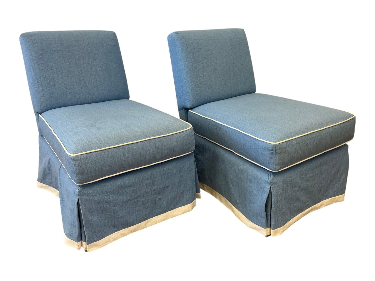 Custom Upholstered Blue Slipper Chairs