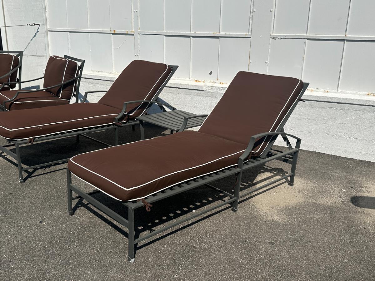 Restoration Hardware Carmel Outdoor Chaise Lounges and Side Table, Pair
