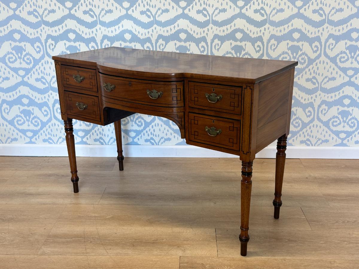 Antique Kneehole Desk with Pretty Inlay