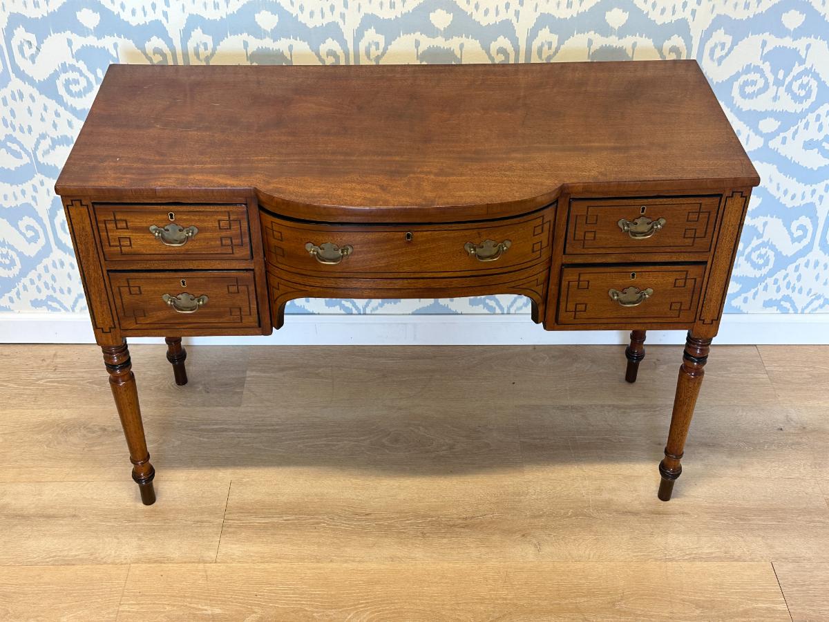 Antique Kneehole Desk with Pretty Inlay