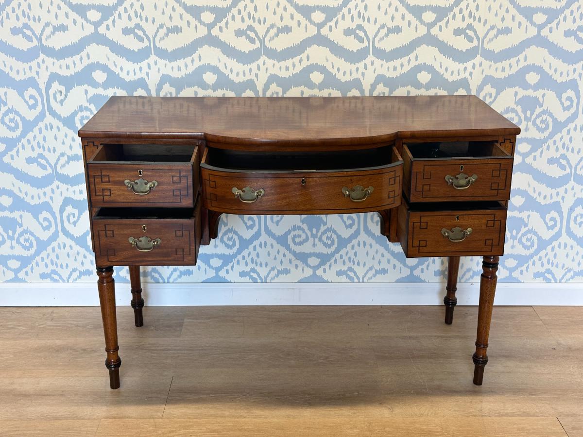 Antique Kneehole Desk with Pretty Inlay