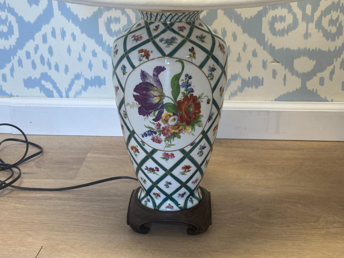Italian Elios Hand-Painted Vase Table Lamps, Pair