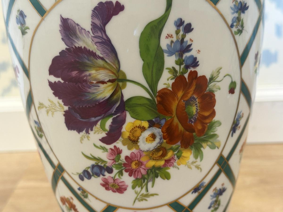 Italian Elios Hand-Painted Vase Table Lamps, Pair