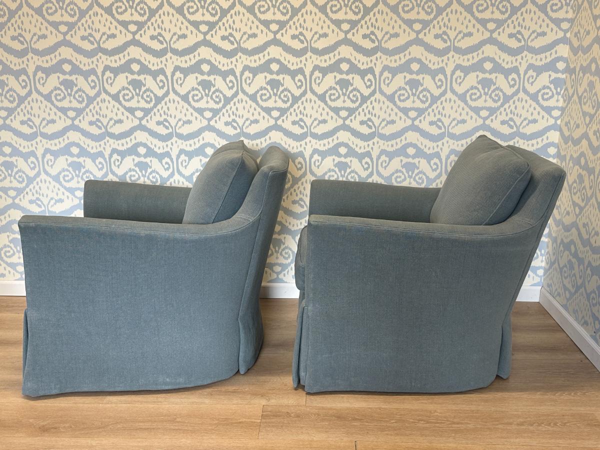 Highland House Blue Brighton Skirted Swivel Chairs, Pair